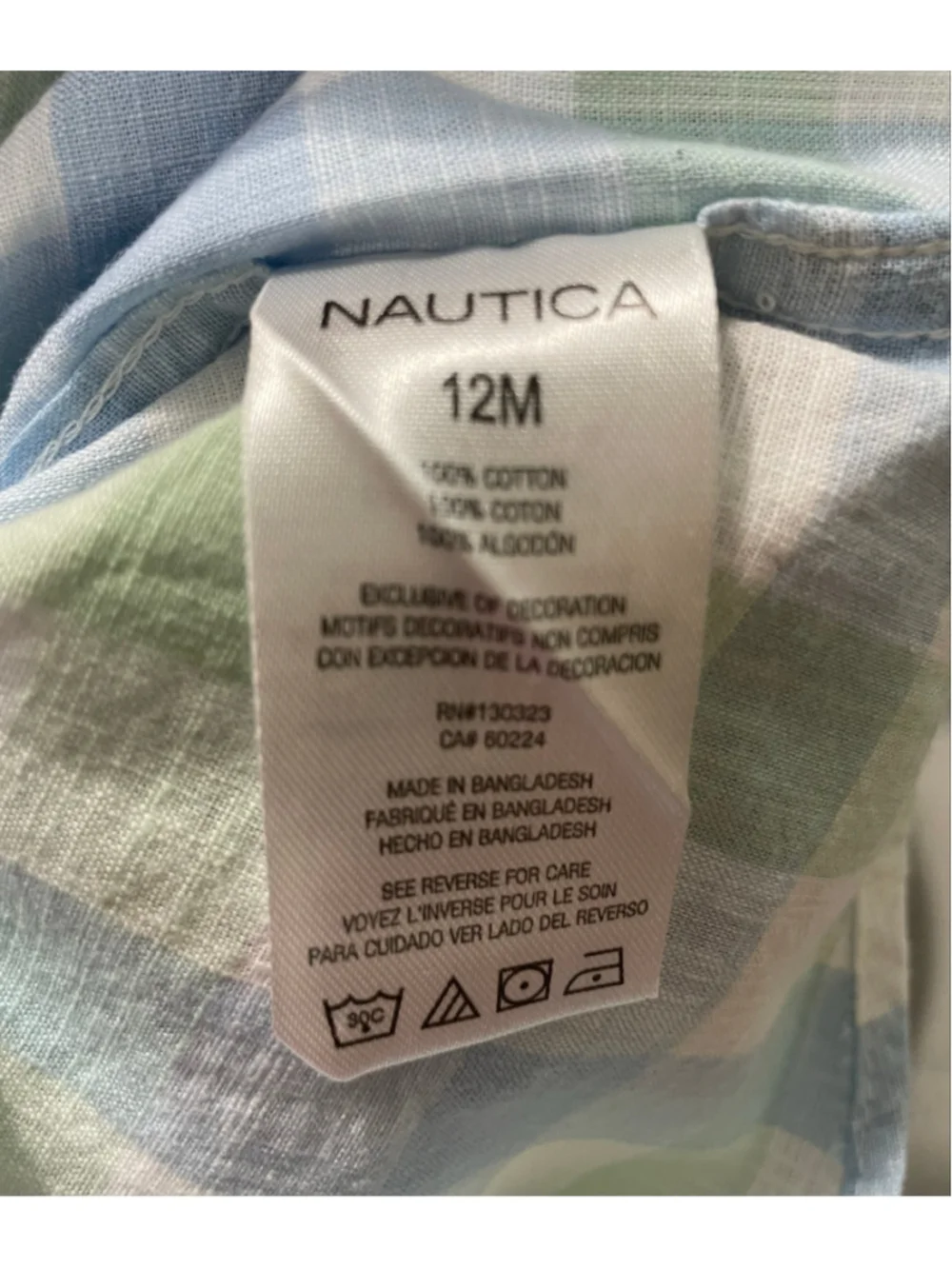 Nautica Boys Plaid Short Sleeve Button Down Shirt 12 Months Blue Green Easter